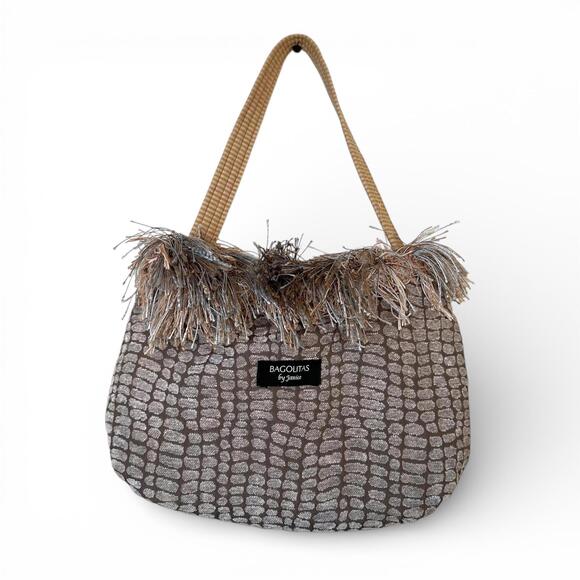 Handbags - Vintage Bagolitas by Janice Metallic Fringe Boho Mini Tote